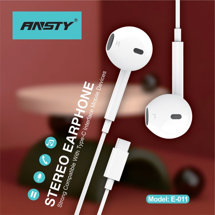 HEADSET EARPHONE HANDSFREE ANSTY E-011 JACK TIPE C SUPER BASS