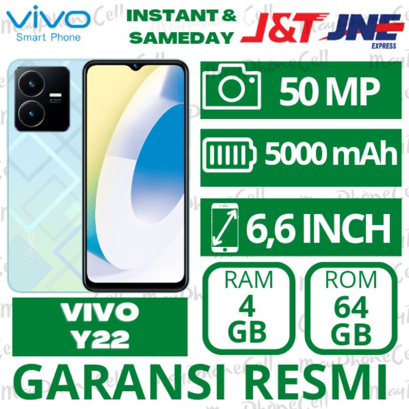 Vivo Y22 Ram 4GB Internal 64 GB New 4/64 GB Handphone Vivo Baru Garansi Resmi 12 Bulan HP Pipo Vipo Original Murah