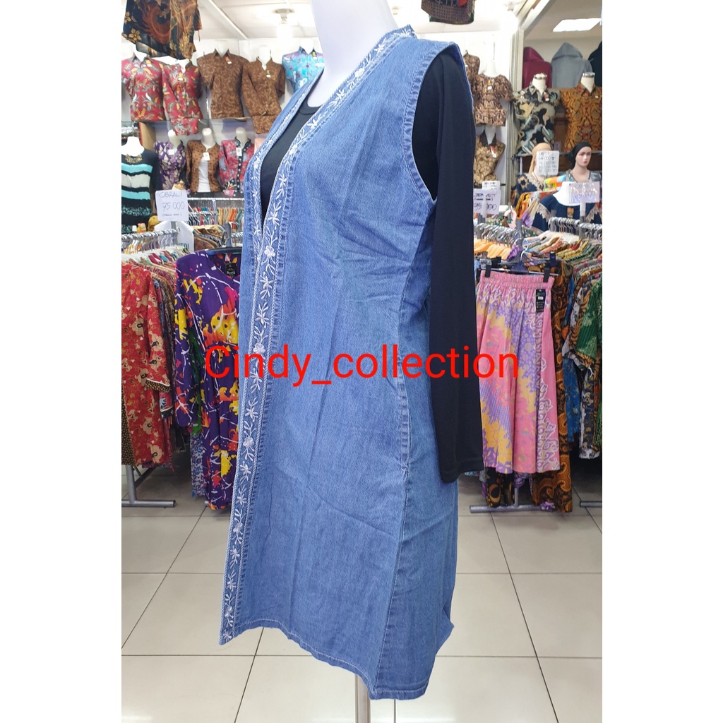 RB Rompi Panjang Jeans Wanita Outer Jeans Rompi Jeans Bordiran Outer Jeans Wanita Vest Denim Wanita