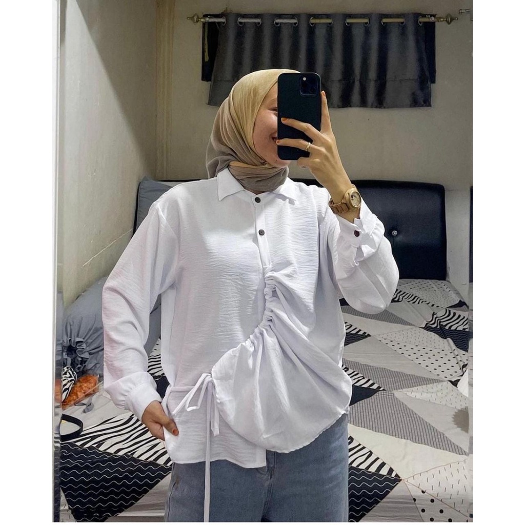 MELODI TOP BLOUSE KEMEJA MELODY CRINCLE SERUT DEPAN