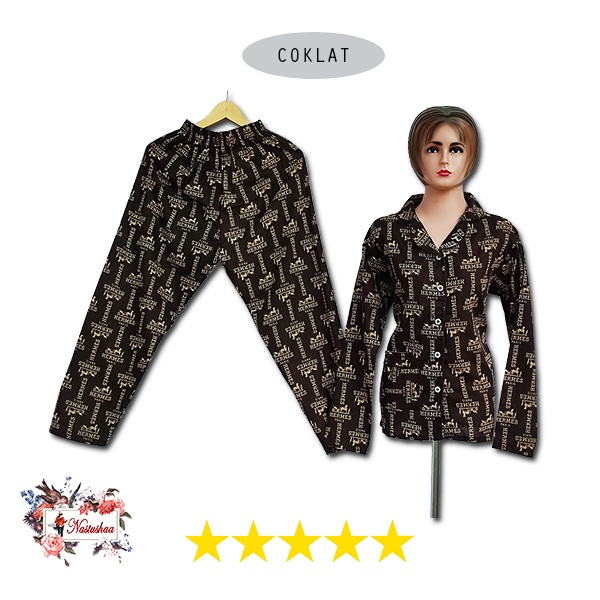 Baju Tidur Cewek Lengan Panjang Motif Branded Piyama Wanita Kekinian Pajamas Set Dewasa Bahan Katun Jepang Adem Babydoll Busui Friendly All Size