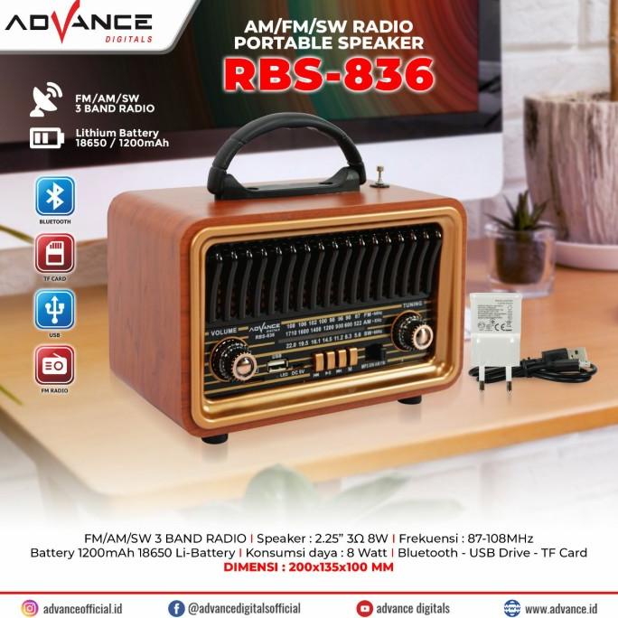 Radio Fm Jadul Mp3 Bluetooth Speaker Advance Rbs 836