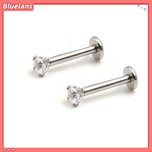 2pcs Cincin Tindik Bibir Bahan Stainless Steel Aksen Berlian Imitasi Charms