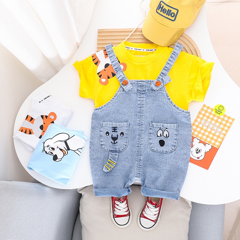 Overall Set JUAN 2in1 Baju Jumpsuit Jeans Anak Laki Laki 1 - 5 tahun Korean Style Import