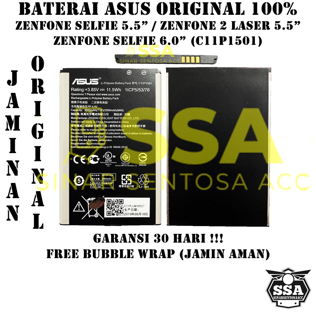 Baterai Original 100% Asus Zenfone Selfie 5.5&quot; 6&quot; / Zenfone 2 Laser 5.5&quot; C11P1501 ZD551KL Z00UD ZE550KL ZE551KL Z00LD Z00TD ZE601KL Z011D Selfi Selpi Batre Batrai Batrei Battery Ori HP Batu Batere Garansi Murah Awet