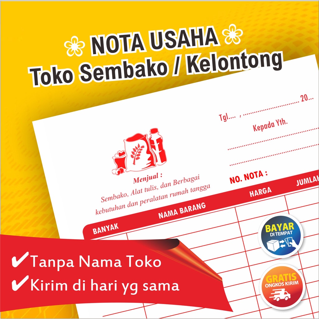 

Nota Kontan Toko Kelontong atau sembako siap kirim