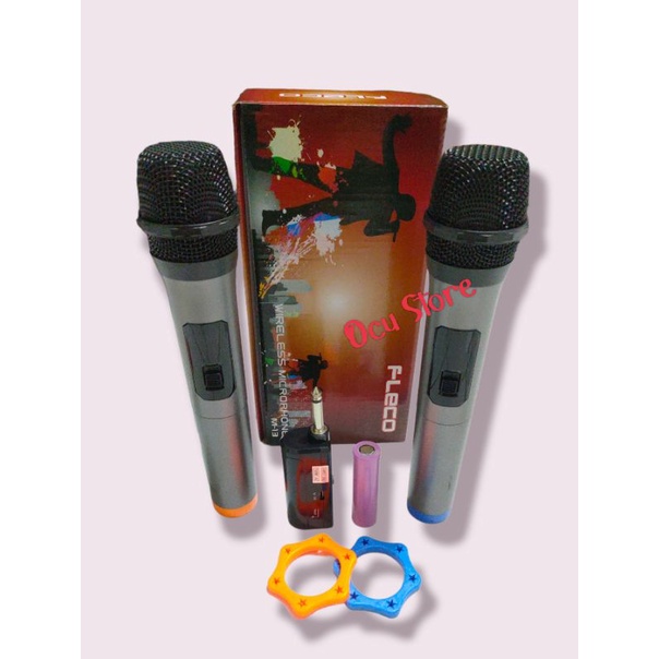 TERMURAH Microphone Profesional Wireless Mic Double FLECO M-13 Karaoke M13 Isi 2 Mic Wireless