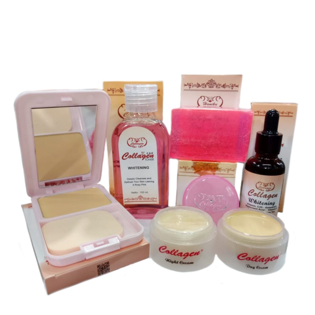 (promo) colagen / paket Cream Collagen komplit 6in1 / cream siang mlm,sabun colagen ,dan toner (free pa piva 1pc)