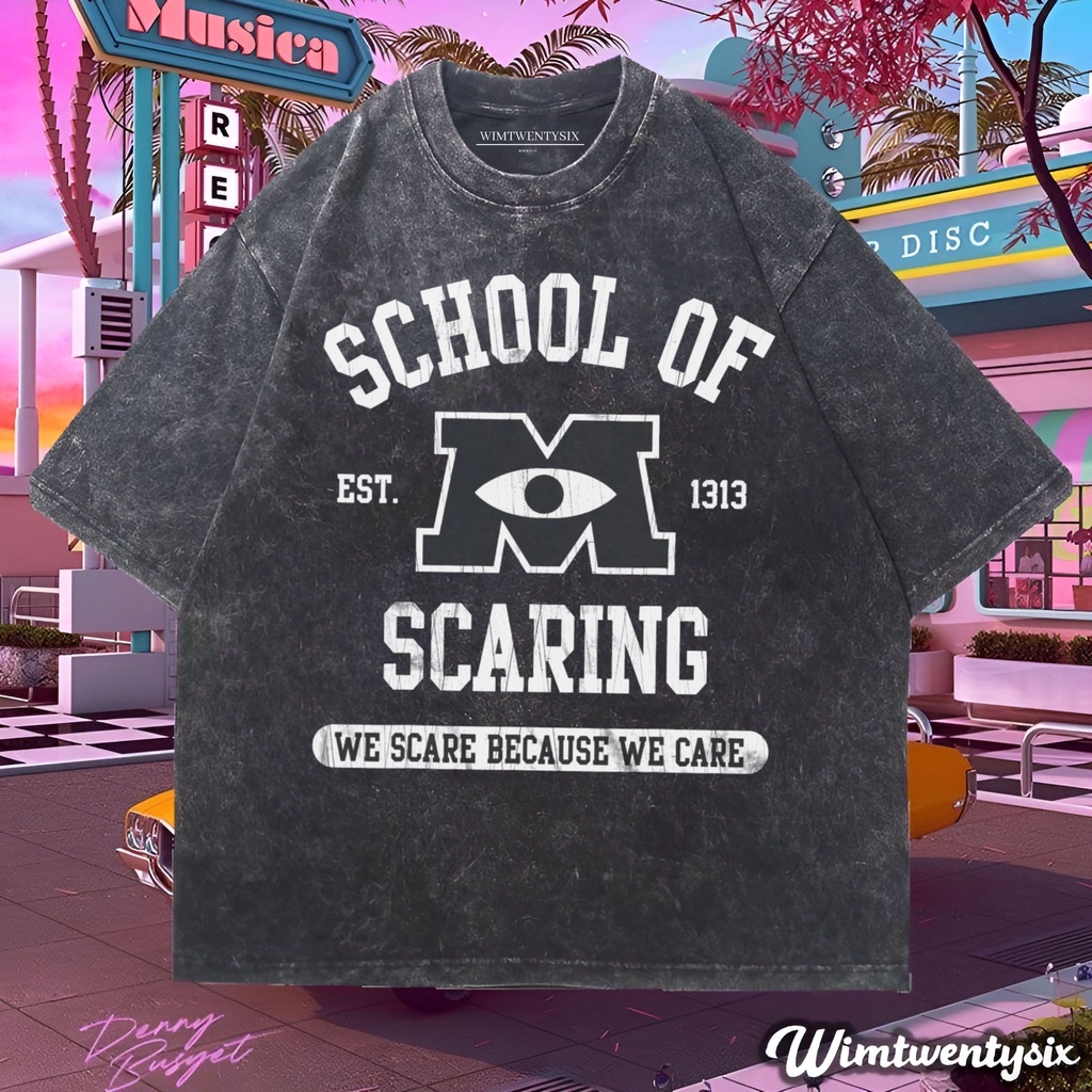 t-shirt oversized | kaos oversize | washing | monsters inc school of scary vintage style