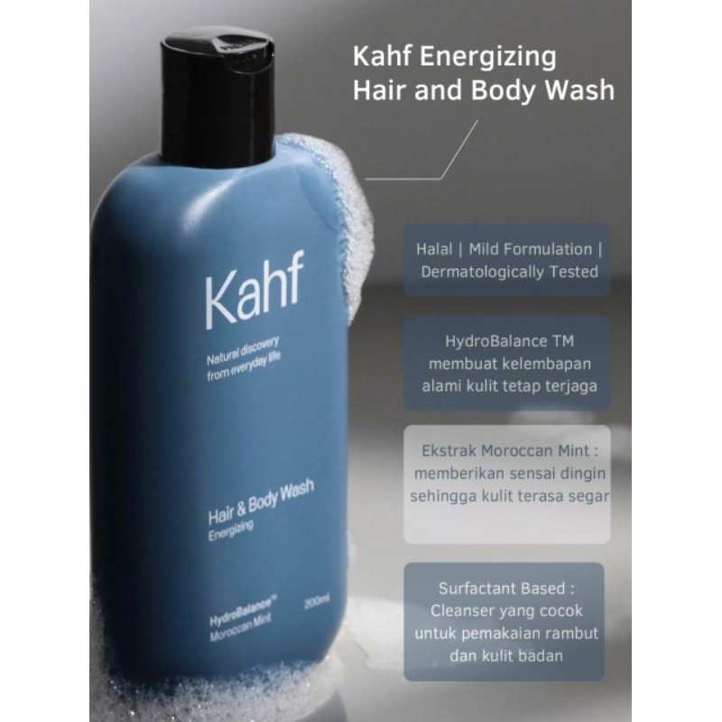 KAHF Relaxing Hair and Body Wash 200 ml biru/hijau sabun mandi khusus pria