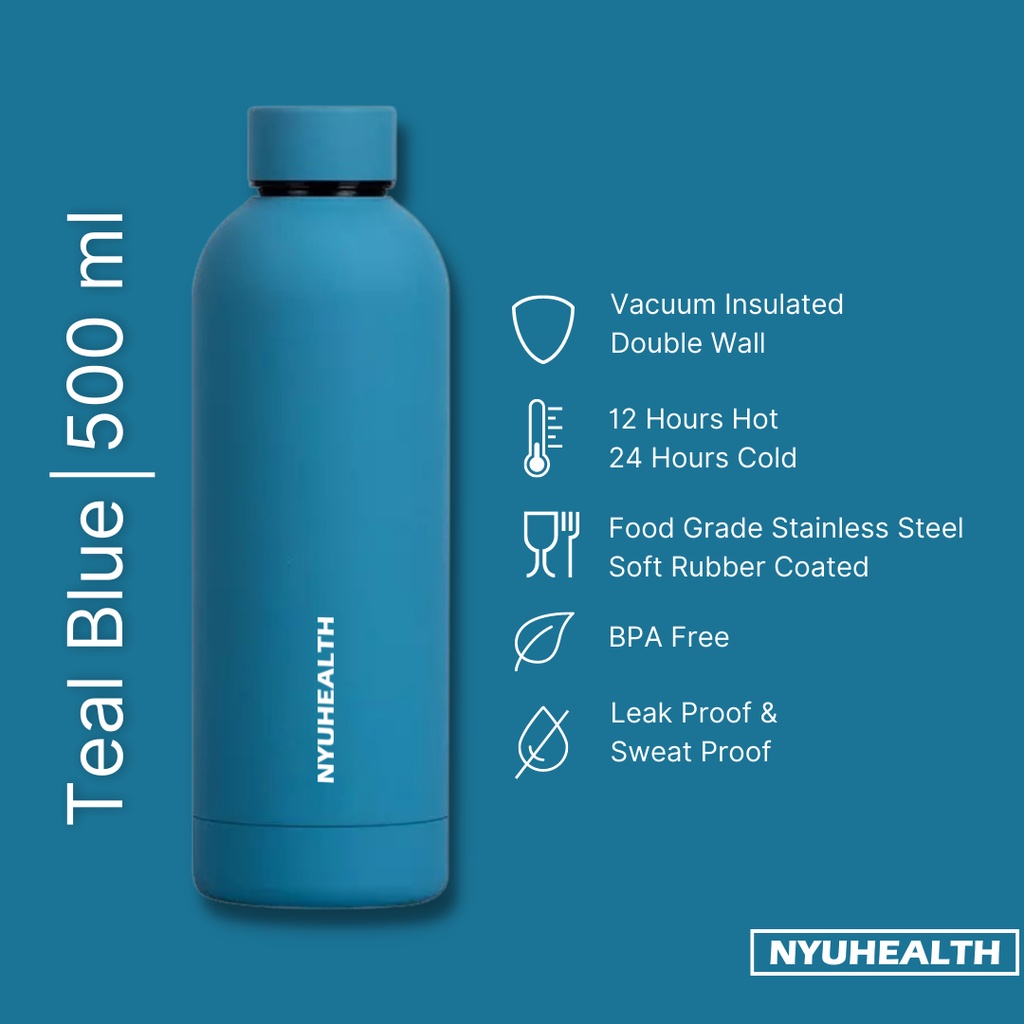Nyuhealth Botol Minum Tumbler Stainless Steel Vacuum Flask Warna Teal Blue 500ml