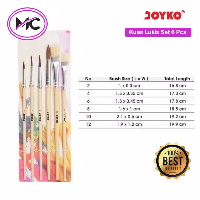 Kuas Lukis Set Joyko 6 Pcs Kuas Cat Air Melukis Mewarnai Paint Brush Murah Kualitas Kuas Lembut