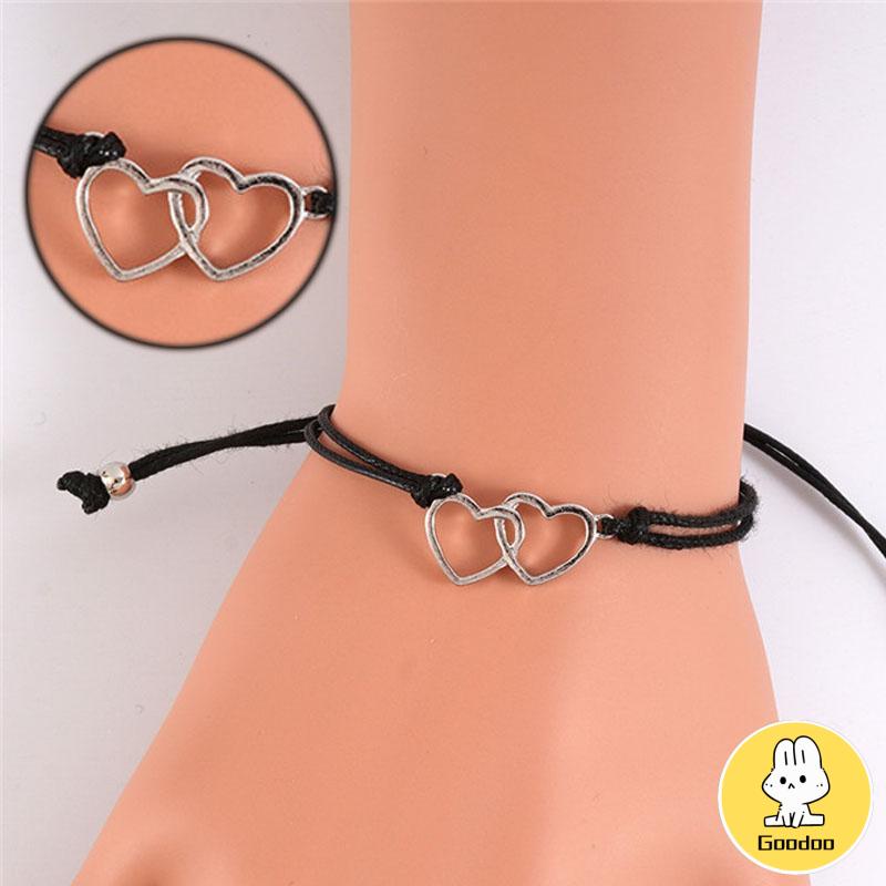 2 Pcs Fashion Ganda Bentuk Hati Gelang Adjustable Tenun Wanita Pria Gelang Pasangan Hadiah Perhiasan Aksesoris Sodoo -Doo