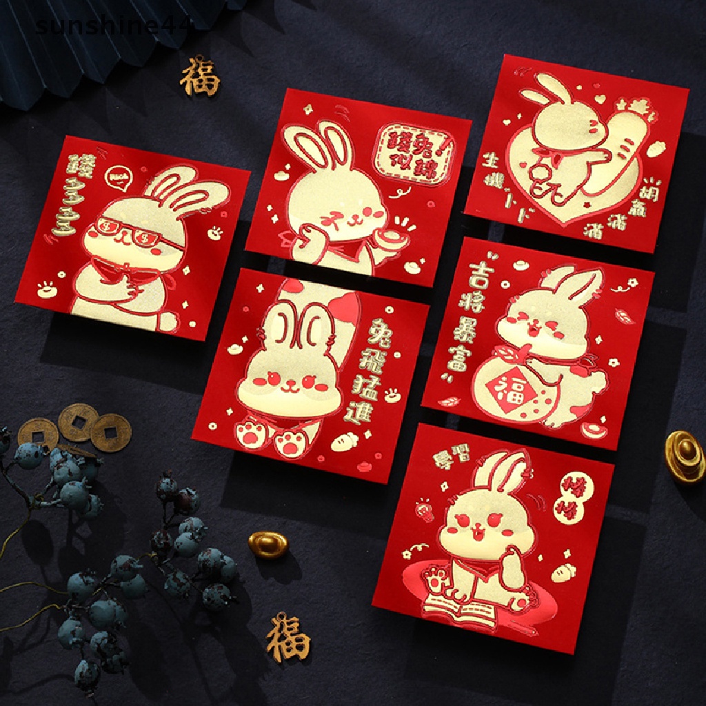 Sunshine 6Pcs Amplop Angpao Tahun Baru Cina / Imlek 2023 Warna Merah