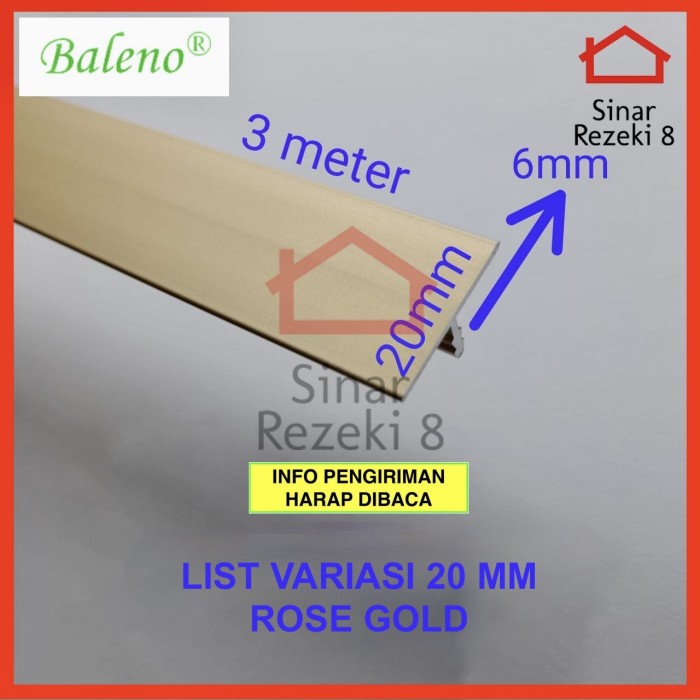List Variasi T 20 mm Rose GOLD / Lis Aluminium Edging Penutup Celah