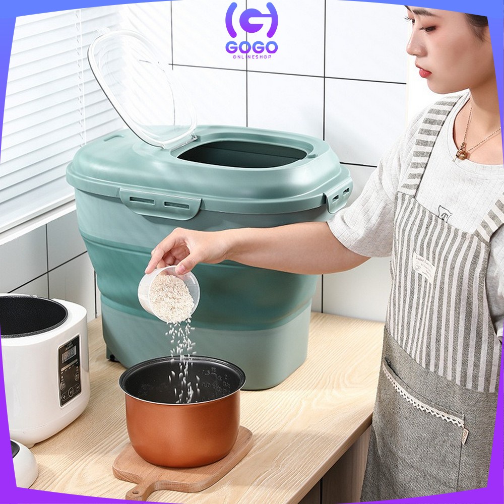 GOGO-C259 Tempat Penyimpanan Beras 25KG Foldable Rice Container Storage Dispenser Beras FREE CANGKIR