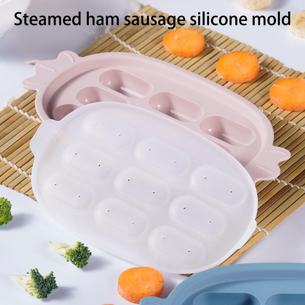 Alat Panggang Sosis Silikon Ringan Nibble Tray Bakeware Wadah Rumahan Nampan Penyimpanan Freezer Bayi Dengan Tutup