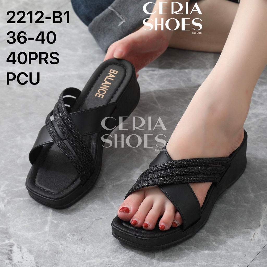 Sandal Wedges Slop Wanita Import Karet Jelly Hak Tebal Platform Motif X Strap BALANCE 2212-B