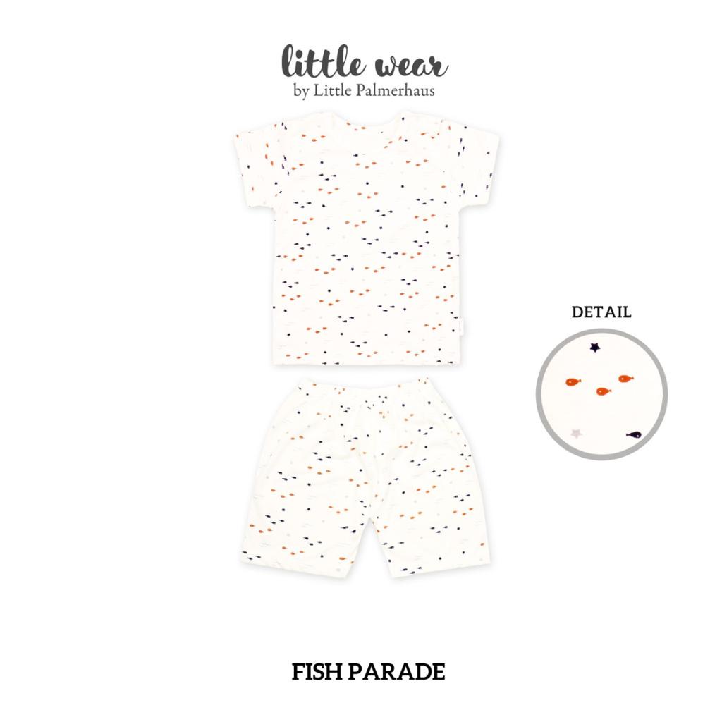 Baju Anak Bayi 1 – 3 Tahun Setelan Pendek Palmerhaus Little Wear Shoulder Button Short Sleeve Fish Parade / Elephant / Flamingo Beach