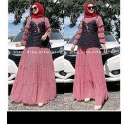 Gamis kotak kotak merah kombinasi rompi terpisah