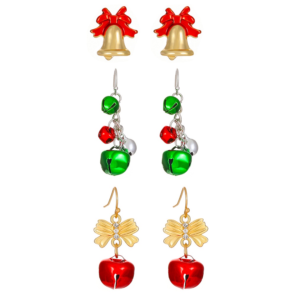 Set Anting Panjang Desain Lonceng Natal Warna Merah Hijau