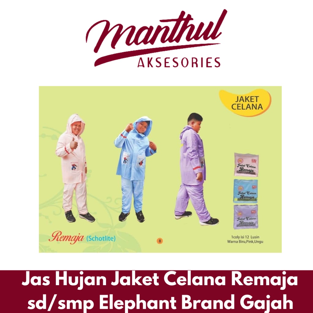 Jas Hujan Jaket Celana Remaja sd/smp Elephant Brand Gajah