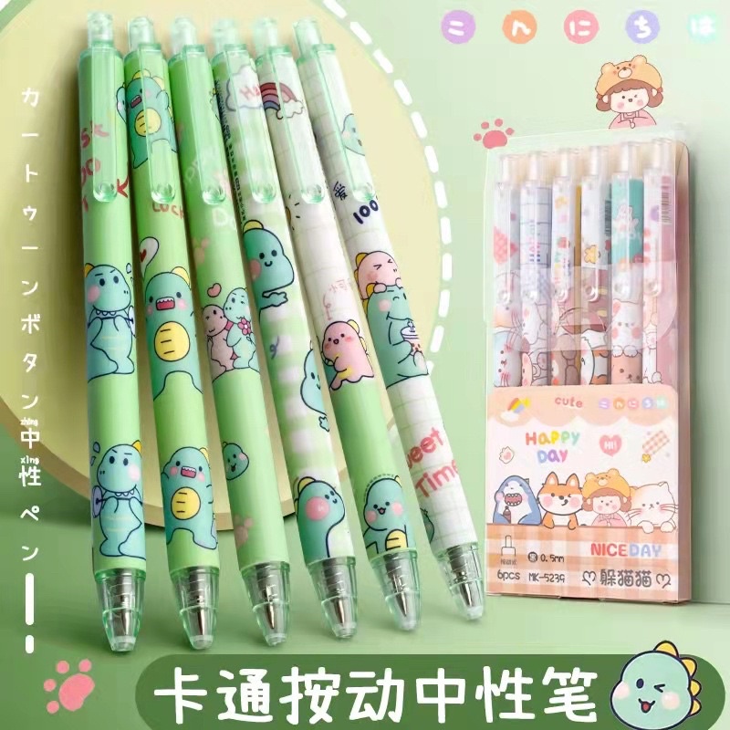 

6PCS PENA ALAT TULIS KARAKTER KARTUN LUCU BALLPOINT HITAM 0,5MM