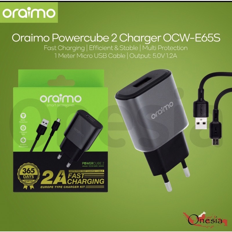 Charger Oraimo OCW-E65S + Kabel Micro Powercube 2Amp