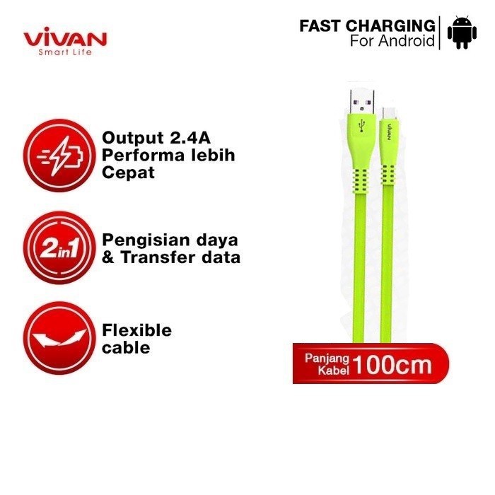 Kabel Data MICRO USB VIVAN CSM100S Fast Charging 2.4A for Android - Garansi Resmi 1 Tahun