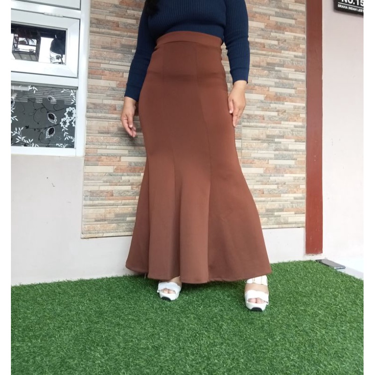3A Fashion - Rok Duyung High Waist Scuba Premium Pinggang Full Karet