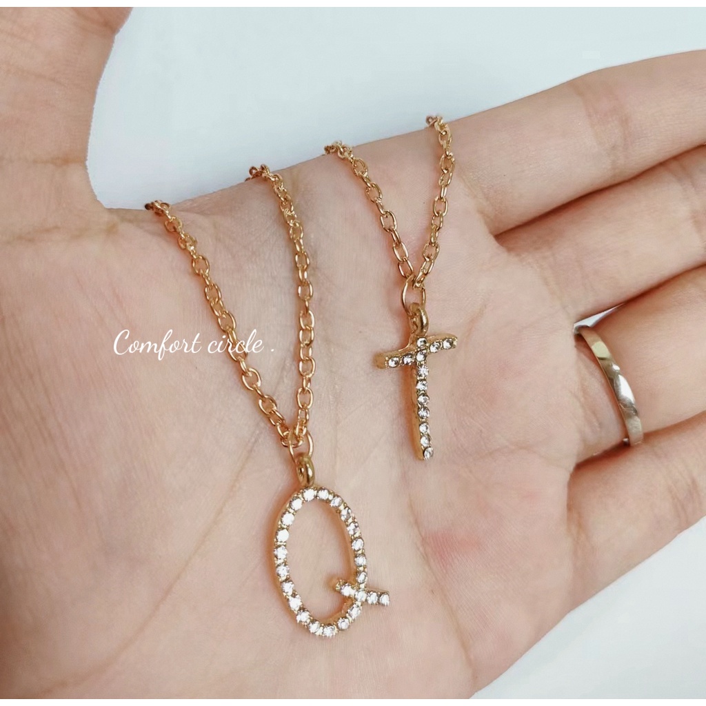 Kalung Abjad Aksen Berlian Imitasi - Kalung Titanium Nagita - Kalung Abjad Import