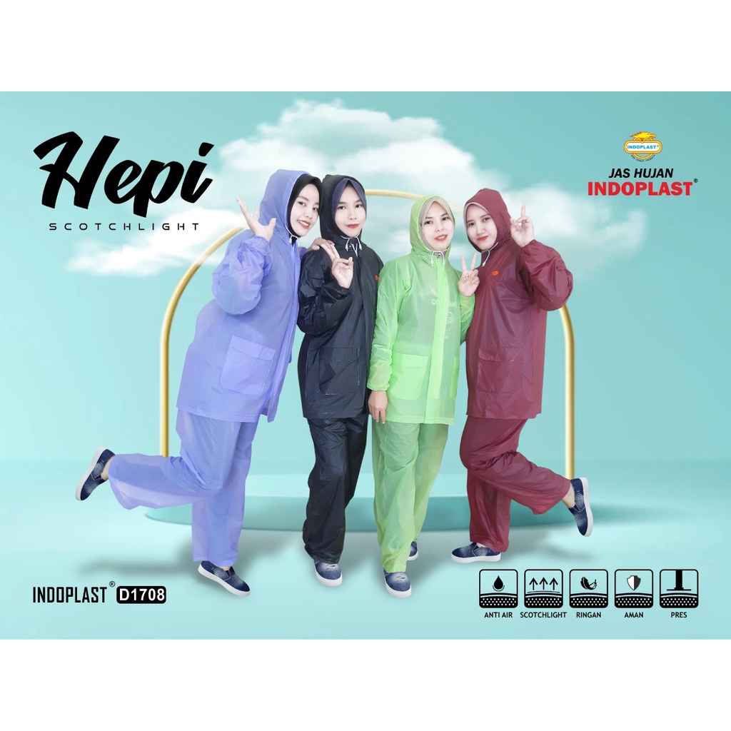 Jas Hujan HEPI Indoplast Setelan Baju Jaket Celana Murah Pria Wanita Dewasa Scotchlight Raincoat Ceria