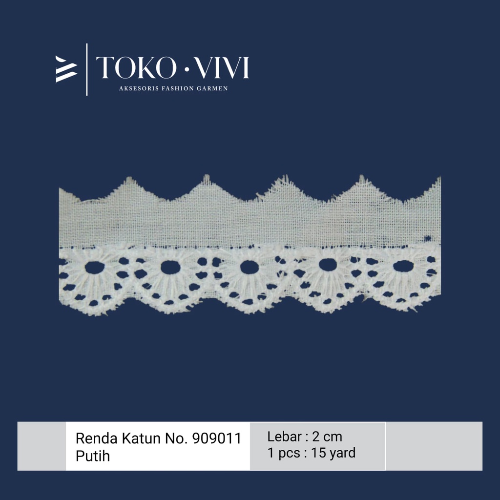 Vivi Renda Katun Pinggiran kecil #909011 (2 cm) Putih