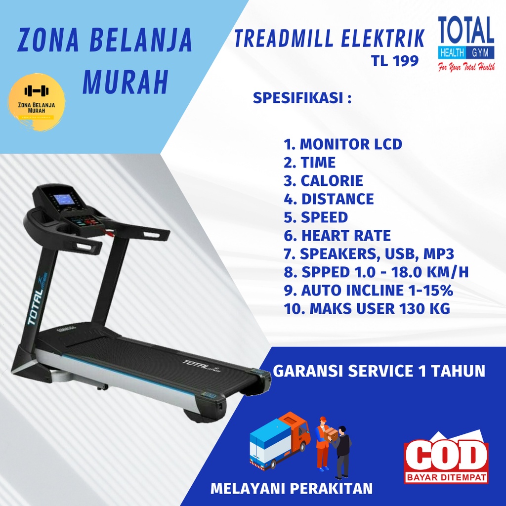 TOTAL FITNESS Alat Fitnes Lari Treadmill Elektrik 3 hp TL 199