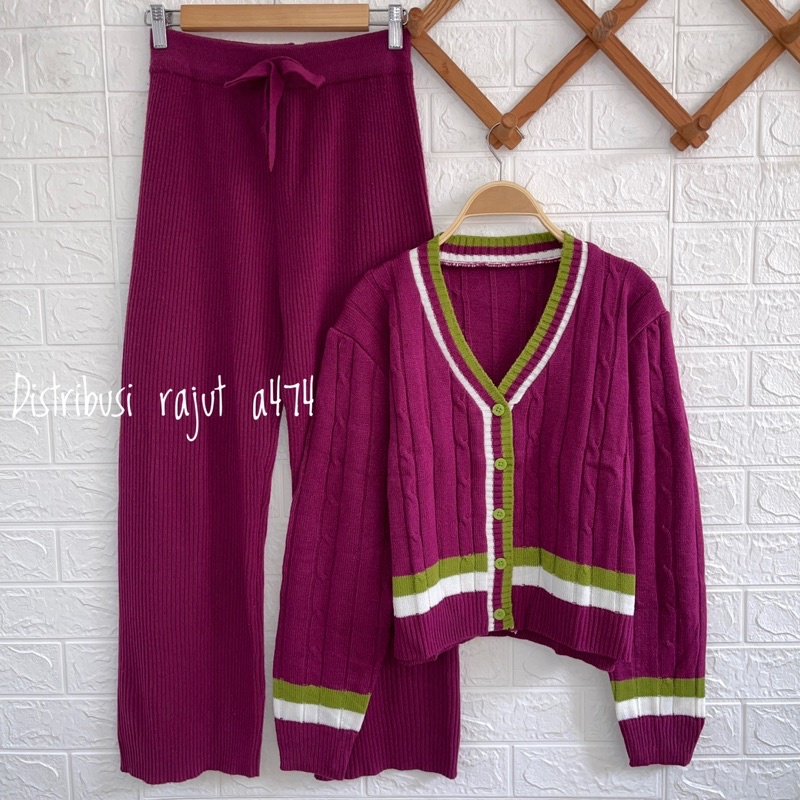 ONESET SETELAN CARDY RAJUT SYAKIRA KULOT DAN ROK WANITA