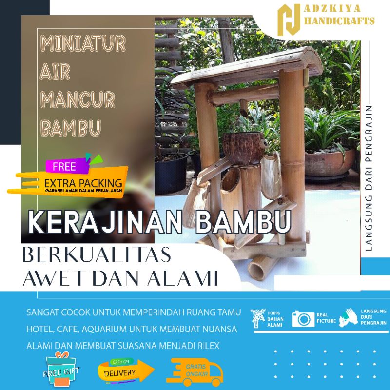Miniatur kincir air bambu, kerajinan bambu unik untuk dekorasi
