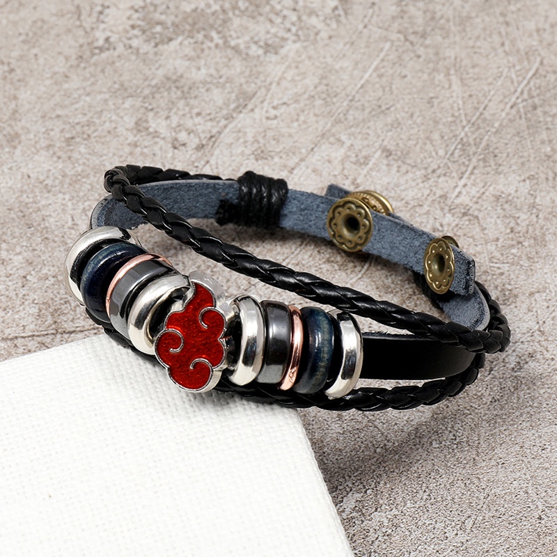 Gelang Tangan Kulit Motif Manik-Manik Naruto Ukuran 19CM - 22CM Untuk Pria