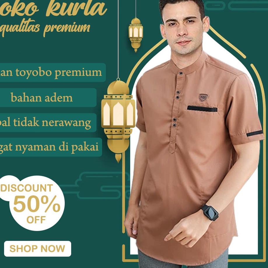 Terbaik Hari Ini?? Koko Kurta Pakistan Pria Dewasa Lengan Pendek Coklat Bordir Bahan Katun Toyobo Mo