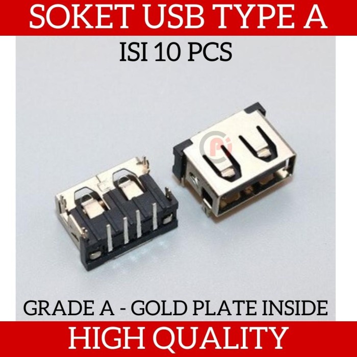 Isi 10 Pcs USB Type A Female Socket 90 Degrees Soket 4Pin High Quality