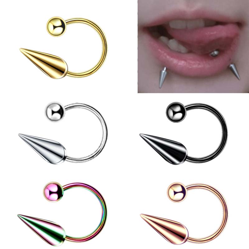 1pc Cincin Tindik Bibir Desain Sepatu Kuda Bahan Stainless Steel 16