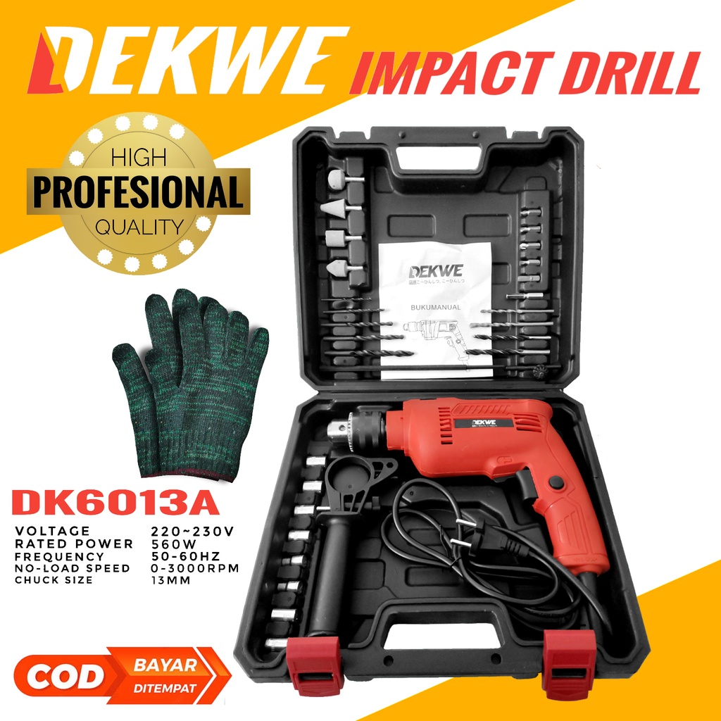 Promo Termurah Mesin Bor Koper Set Varian DEKWE HIROKI 13mm DK 6013A HR8213BT Lengkap Drill Impact T