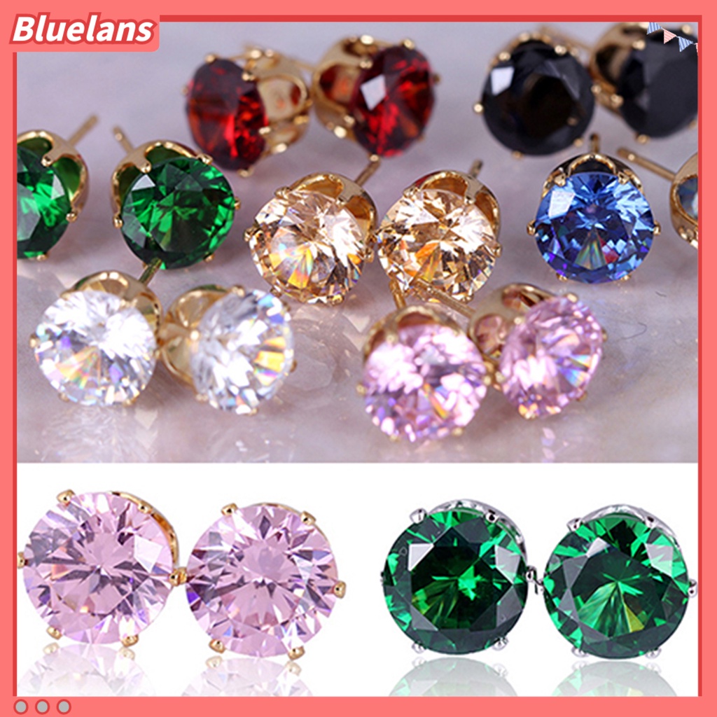 Bluelans Ear Studs Elegant All Match Cubic Zirconia Round Exquisite Earrings