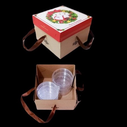 

5 Pcs Kardus Cake Ribbon Natal Muat 4 Toples Kue Kering 500 Gr Box Kotak Kado Packaging Hampers Christmas Ukuran 25x25x18 cm
