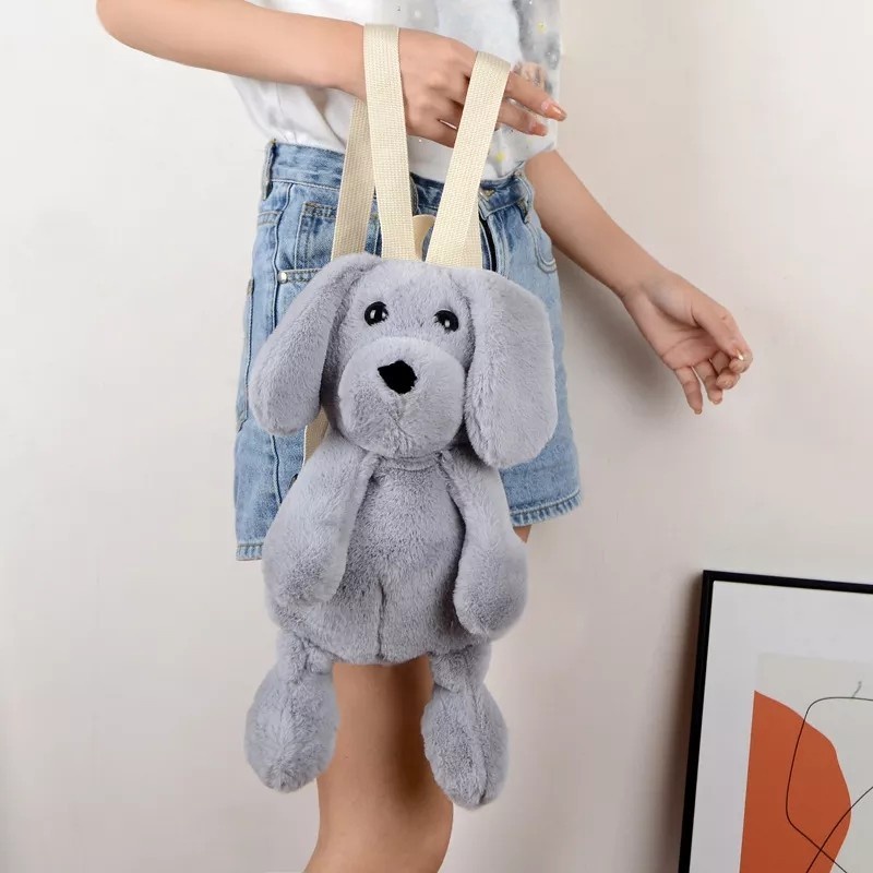 Tas anjing bulu lucu imut gemoy Ransel Wanita Baru Boneka Mewah Ransel Kasual Tas Kepribadian Kartun anjingTas B2305