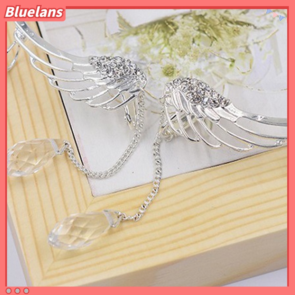 Bluelans Anting Tusuk Gantung Wanita Desain Sayap Malaikat Hias Berlian Imitasi Untuk Hadiah