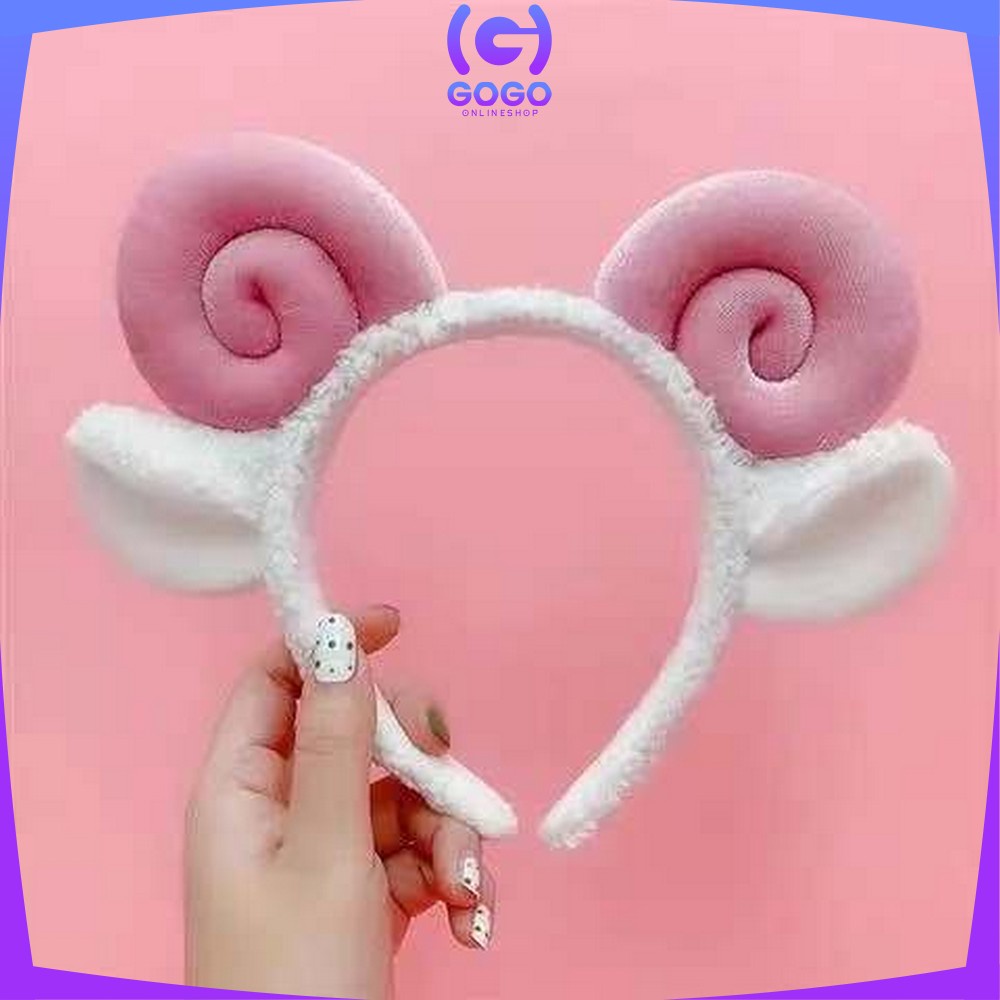 GOGO-C490 Bando Motif Tanduk Domba Lucu Bahan Lembut / Aksesoris Rambut Wanita / Bandana korea / Headband White Sheep Domba Aries Unik