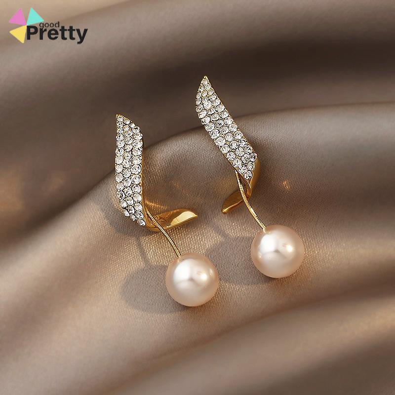 Elegan Berlian Mutiara Fashion Sederhana Temperamen Wanita Anting Rumbai Panjang - PD