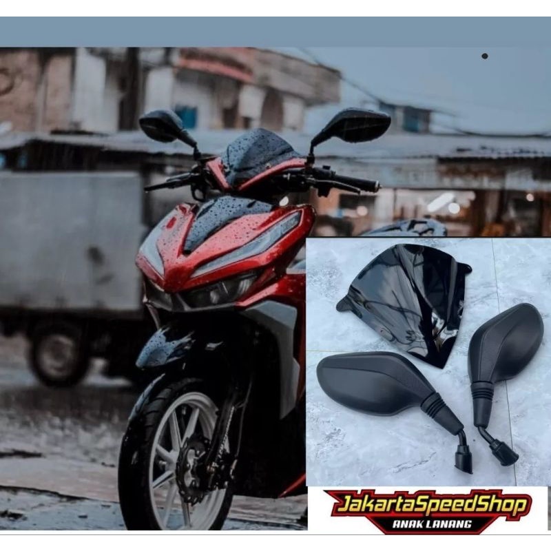 Paket visor vario 125 new led 150 new led plus kaca spion click thailand hitam polos universal pnp