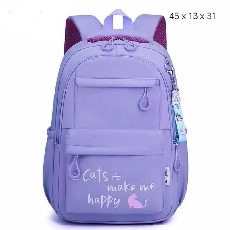 TAS RANSEL CATS make me HAPPY tas sekolah anak tas ransel anak perempuan tas ngaji simple polos cat lovers tas ransel kucing backpack simple korea