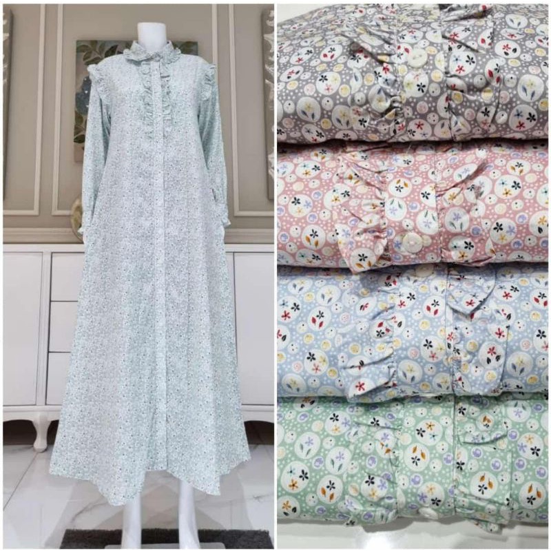 Gamis Katun Jepang motif bunga bulat ori By Edness Kayla